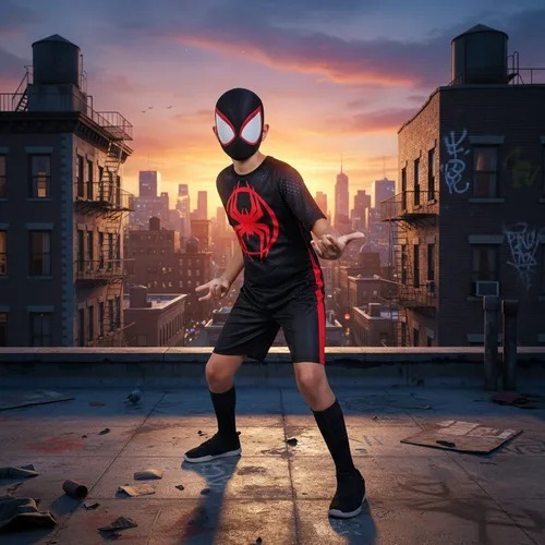 Fantasia Homem Aranha Curta Infantil Miles Morales Mascara