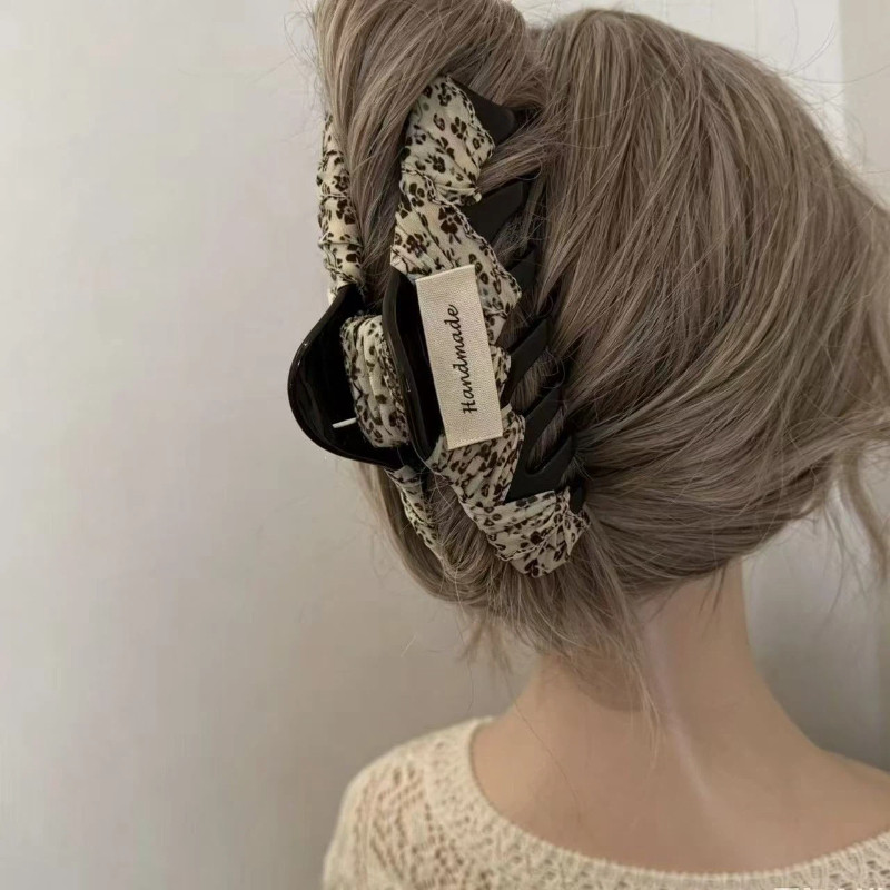 Elegante cor pano Floral High-End sentimento sem costura tubarão clipe cabeça traseira com dente tamanho grande clipe fe