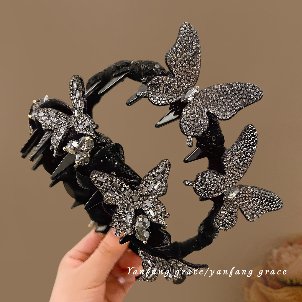 Coreano luz luxo High-End borboleta strass bandana feminino 2026 pequeno rosto Design dente pente grampo de cabelo banda