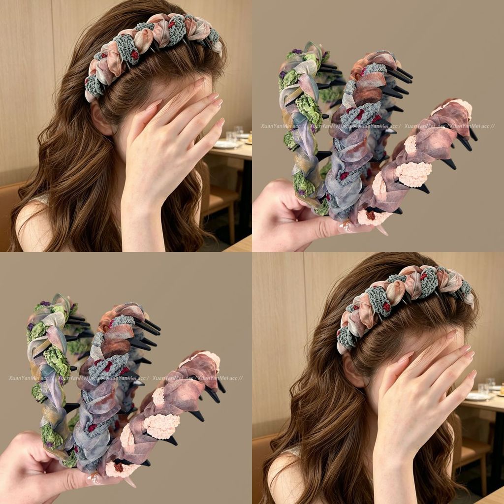 Estilo coreano high-End sentir Melade tecido enrolamento dente pente bandana feminino uso diário rosto método de pressão