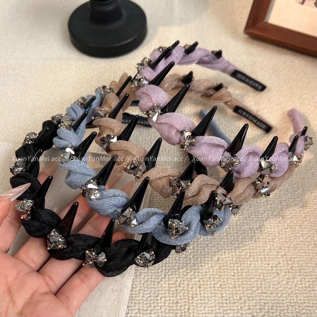 Cristal high-End luz luxo frisado malha bandana 2025 alta crânio topo com dente Anti-deslizamento bandana Hairpin Headwe
