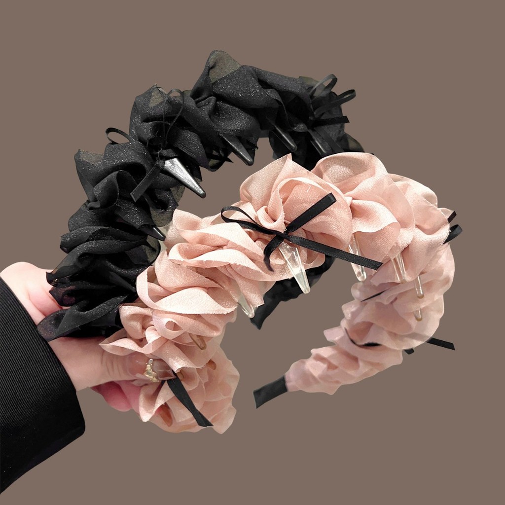 Ballet Girl Like a Dream ~ Bow Ribbon Plissado Dente Tiara Design de Cabeça Alta Bonito High-End com Borda Fungo