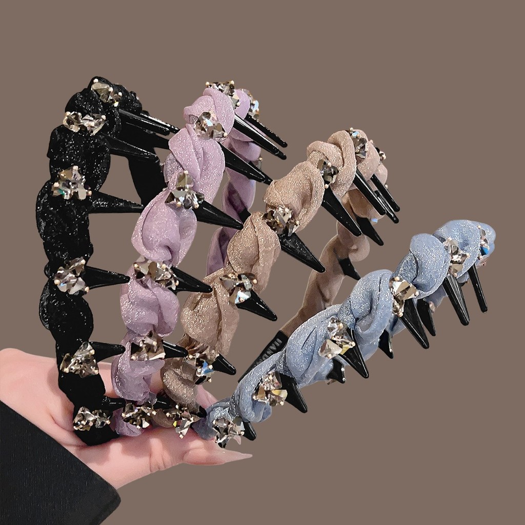 Cristal high-End luz luxo frisado malha bandana 2025 alta crânio topo com dente Anti-deslizamento bandana Hairpin Headwe