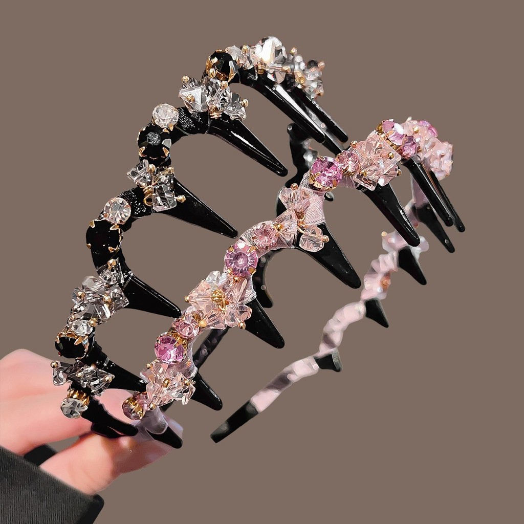 Nobre menina estilo luz luxo indústria pesada strass onda bandana feminino high-End dente Anti-deslizamento de alta mani