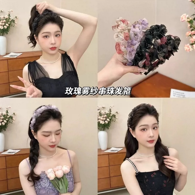 Rosa névoa fio dente pente bandana fofo Floral cabelo arrumado bandana High-End Hairpin Headwear