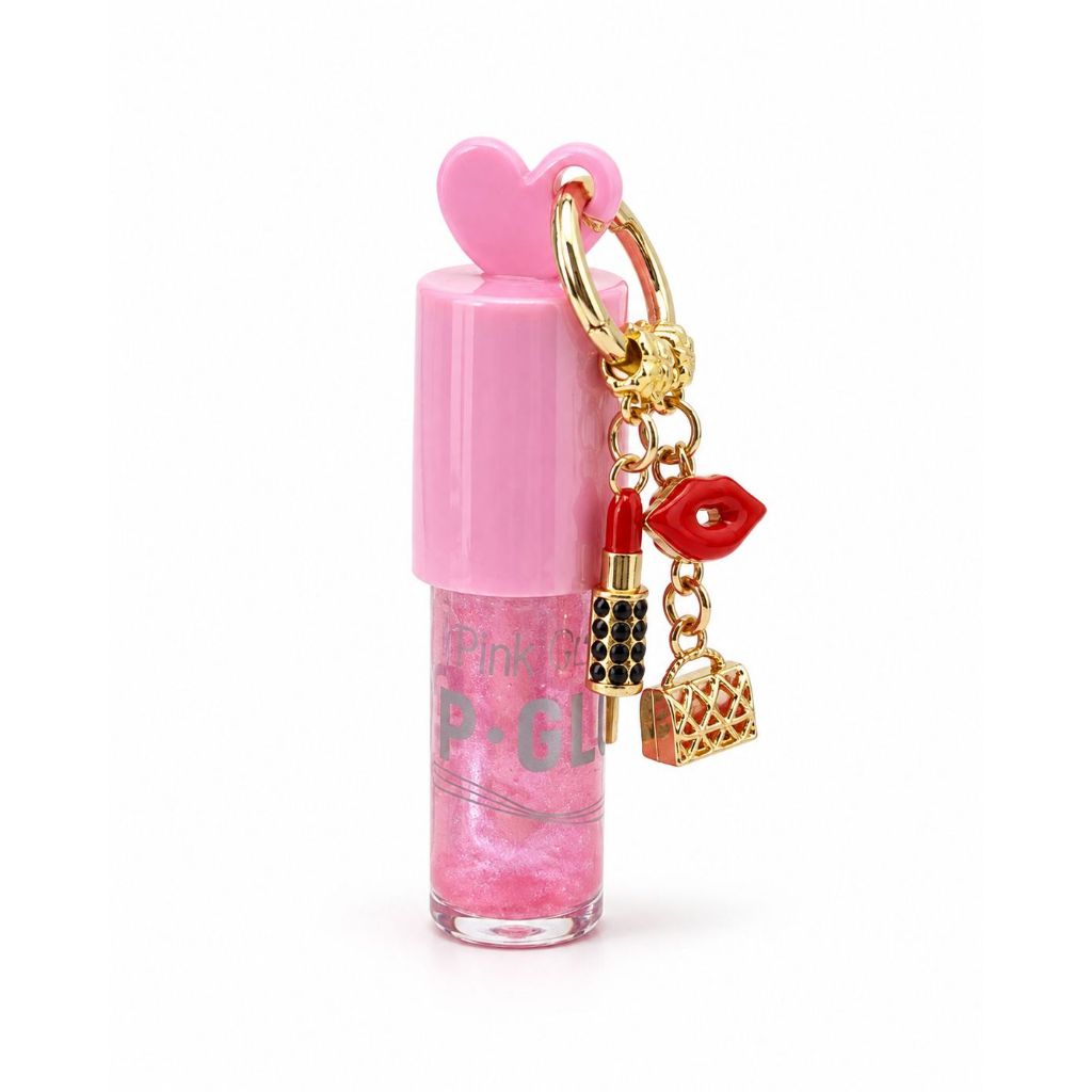 Gloss Labial Chocolate Rosa com Chaveiro Fofo Lip Oil Brilho Hidratante Com Cheiro Adulto Infantil