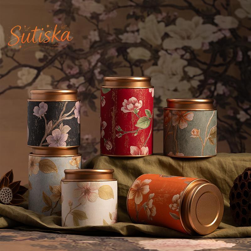 sutiska Requintado Estampas De Flores Redondo Chá Lata Armazenamento De Snas Caixa De Cozinha Selada Vasilha Estilo Chin