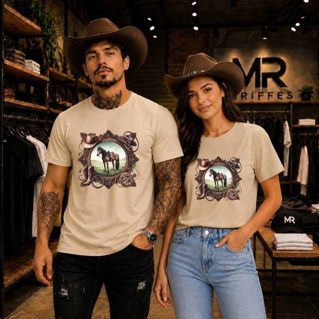 Camisa Casual Cavalo Selado Casal 100% Algodao Entrega Rápida