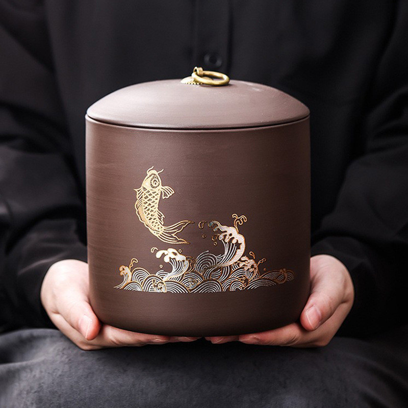 Caddy de chá de cerâmica bruta selado caddy grande caddy de chá 0.5kg chá preto Pu'er armazenamento de Z