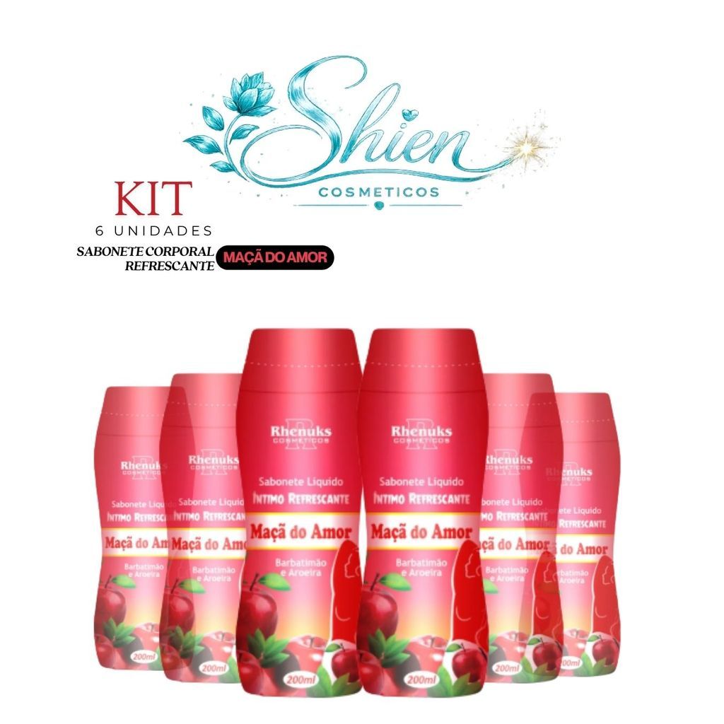 Kit 6 Unidades Sabonete Líquido Íntimo Refrescante Maçã Do Amor 200Ml Rhenuks (Afilhado)