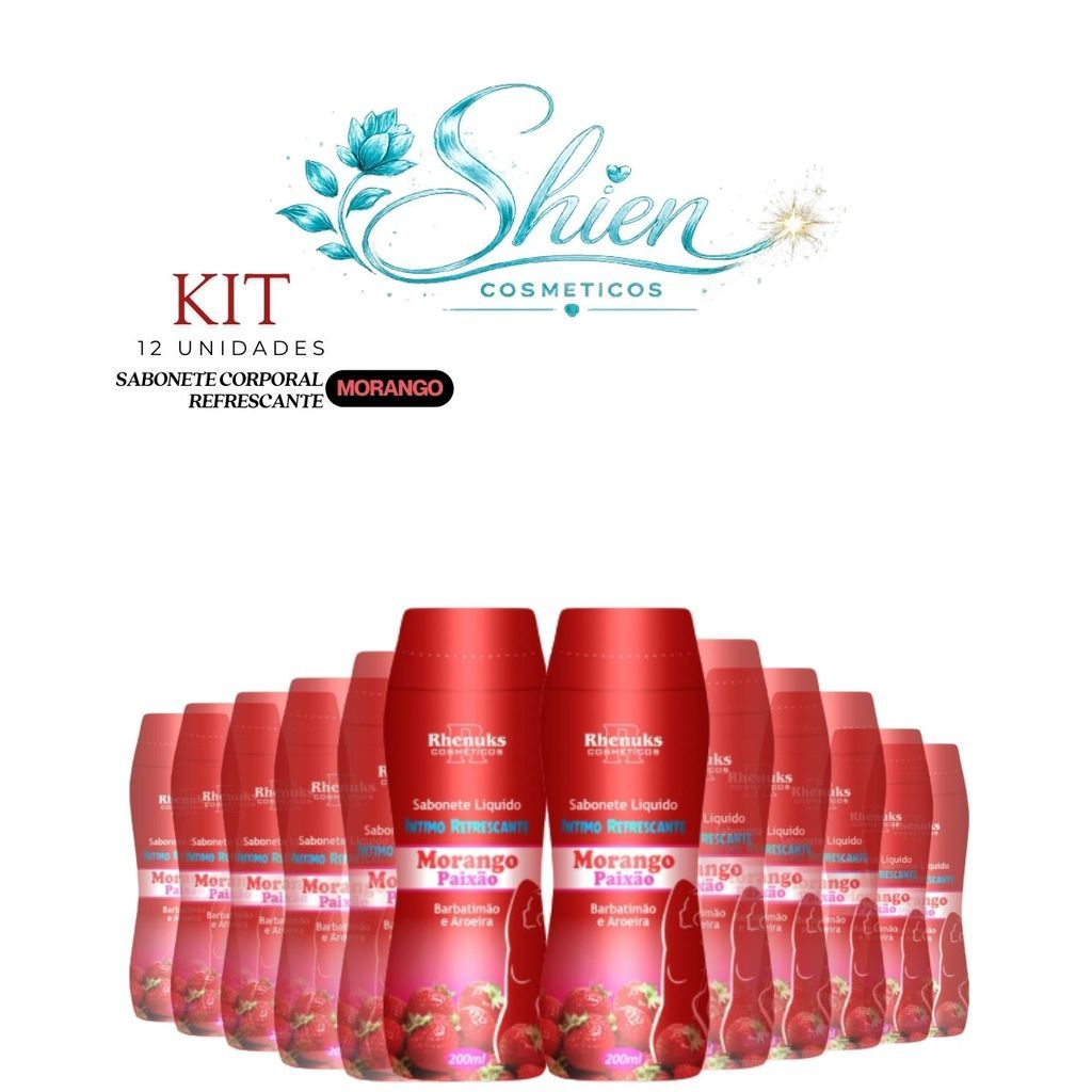 Kit 12 Unidades Sabonete Líquido Íntimo Refrescante Morango 200Ml Rhenuks (Afilhado)