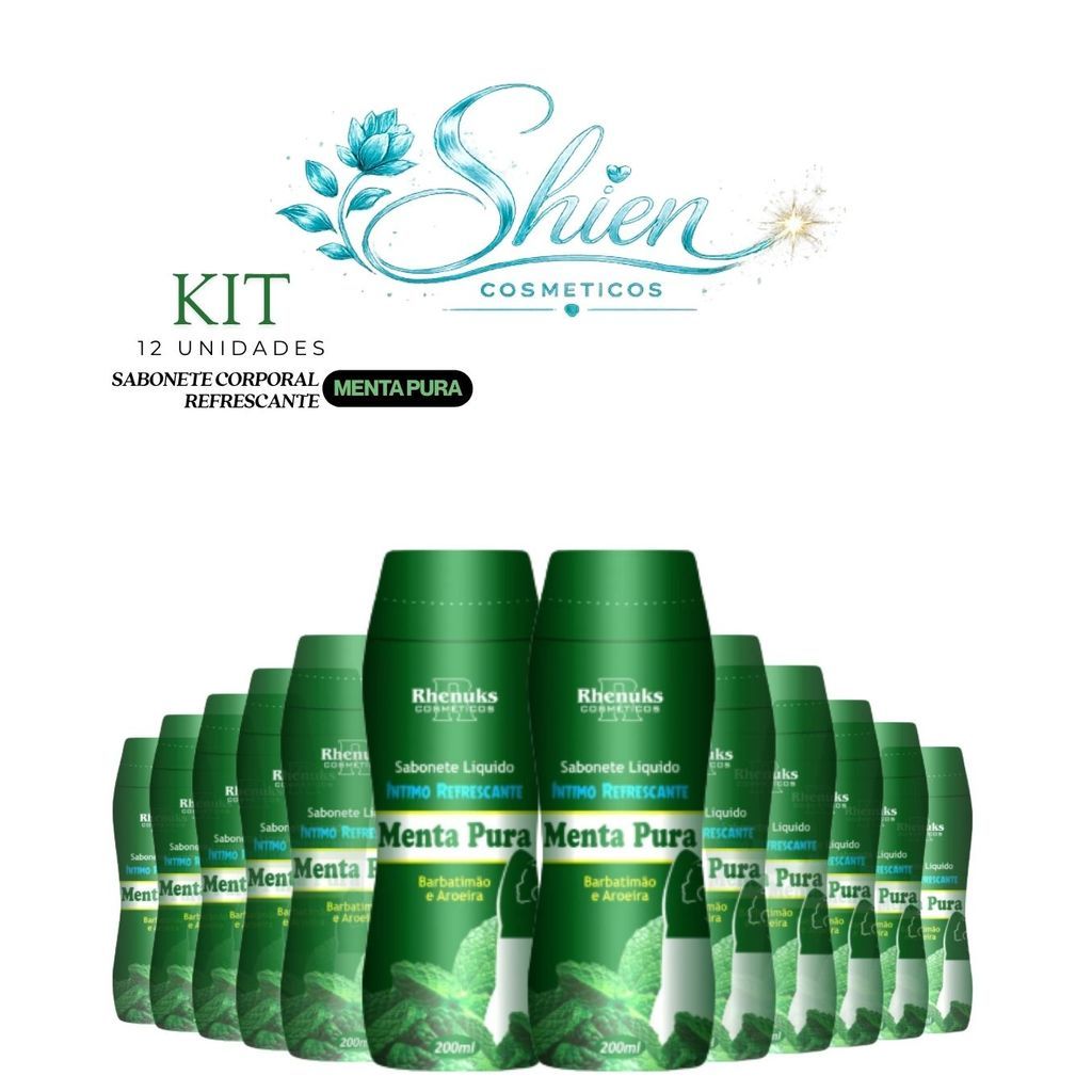 Kit 12 Unidades Sabonete Líquido Íntimo Refrescante Menta 200Ml Rhenuks (Afilhado)