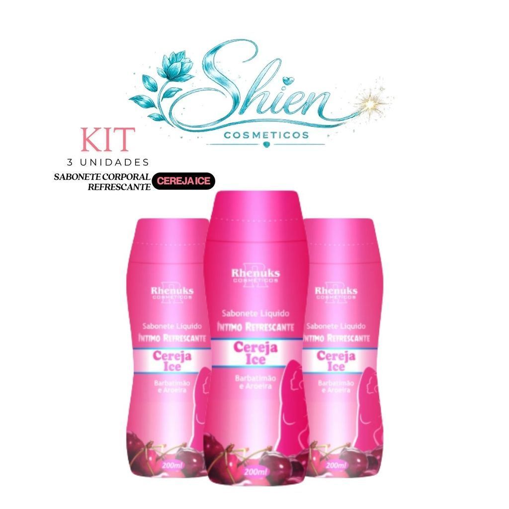 Kit 3 Unidades Sabonete Líquido Íntimo Refrescante Cereja Ice 200Ml Rhenuks (Afilhado)