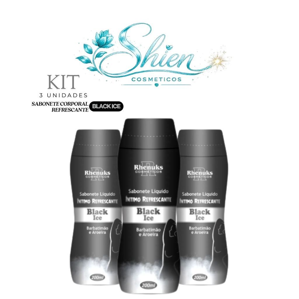 Kit 3 Unidades Sabonete Líquido Íntimo Refrescante Black Ice 200Ml Rhenuks (Afilhado)