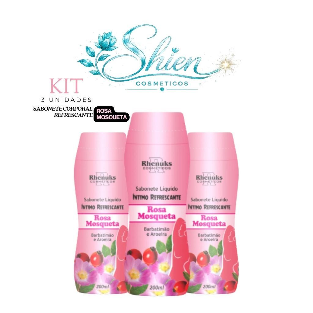 Kit 3 Unidades Sabonete Líquido Íntimo Refrescante Rosa Mosqueta 200Ml Rhenuks (Afilhado)