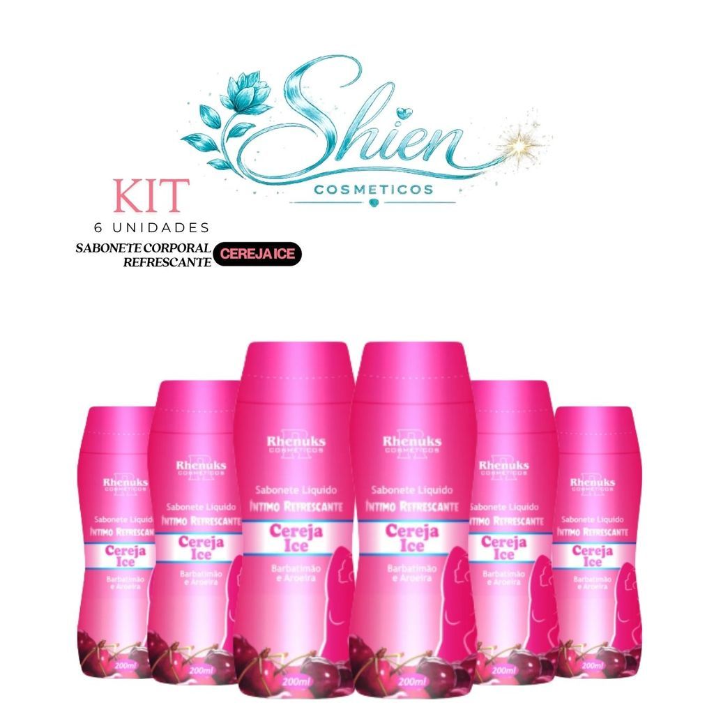 Kit 6 Unidades Sabonete Líquido Íntimo Refrescante Cereja Ice 200Ml Rhenuks (Afilhado)