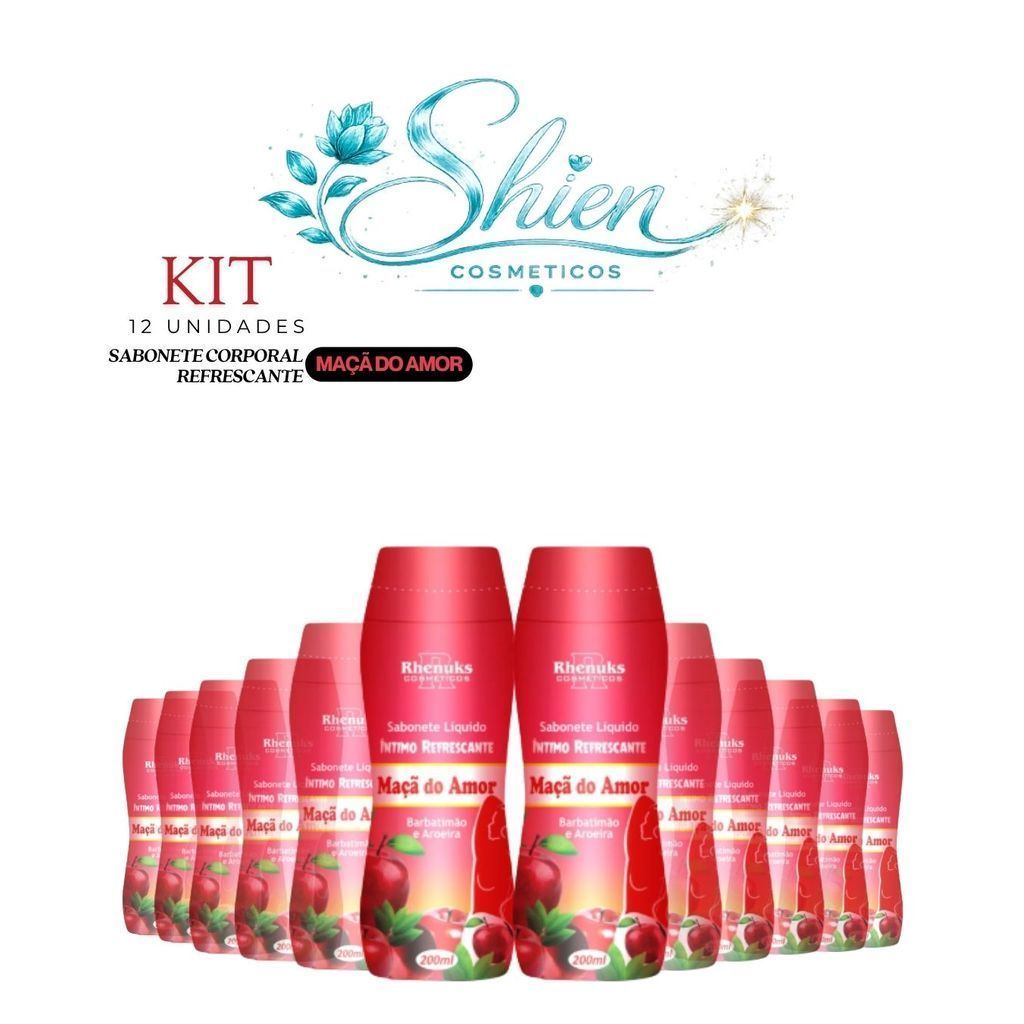 Kit 12 Unidades Sabonete Líquido Íntimo Refrescante Maçã Do Amor 200Ml Rhenuks (Afilhado)