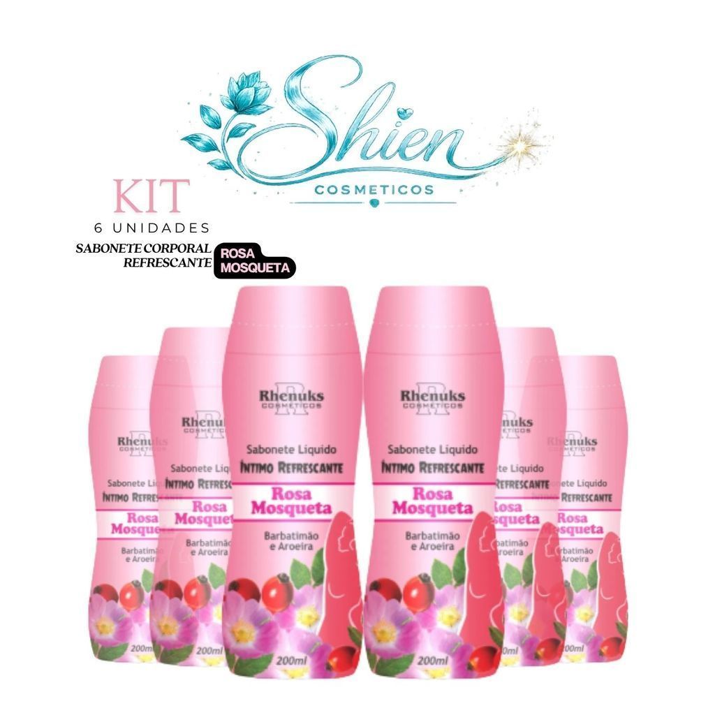 Kit 6 Unidades Sabonete Líquido Íntimo Refrescante Rosa Mosqueta 200Ml Rhenuks (Afilhado)