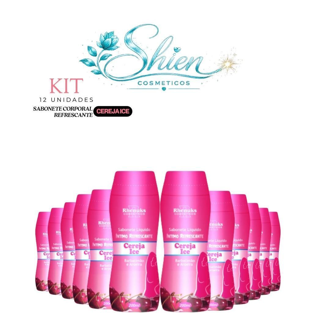 Kit 12 Unidades Sabonete Líquido Íntimo Refrescante Cereja Ice 200Ml Rhenuks (Afilhado)