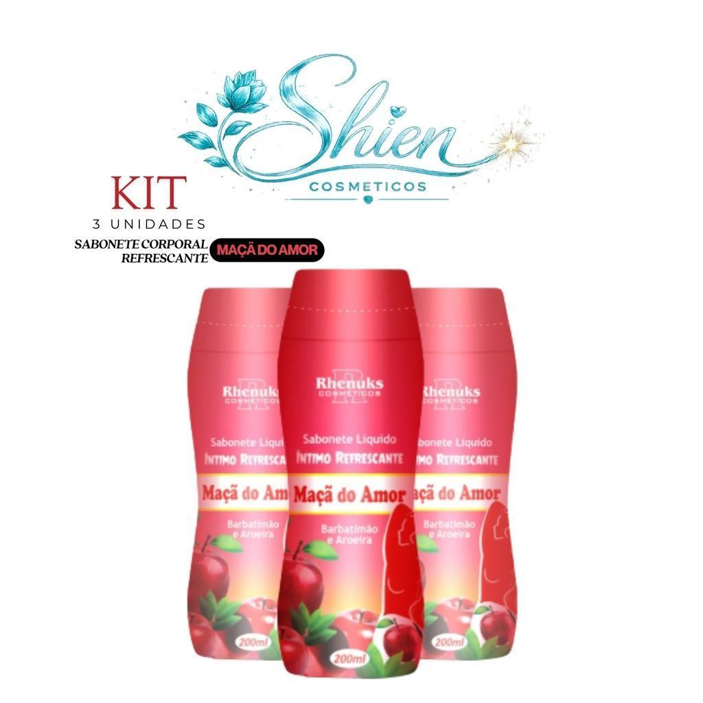 Kit 3 Unidades Sabonete Líquido Íntimo Refrescante Maçã Do Amor 200Ml Rhenuks (Afilhado)