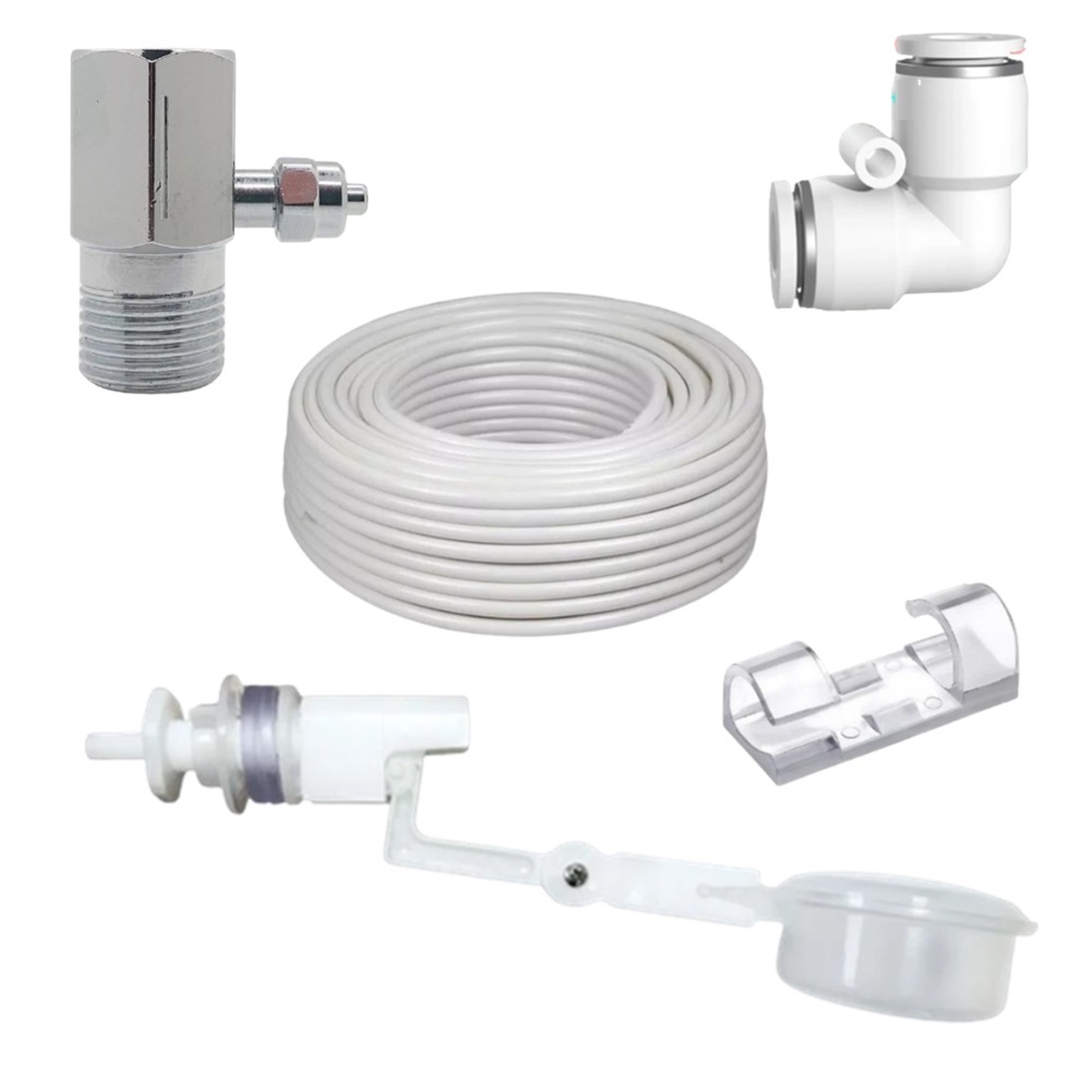 Kit Boia + Adaptador Rosca Fêmea e Macho 1/2 Saída 1/4 + Mangueira 1/4 + Engate Repito 1/4 + Clips