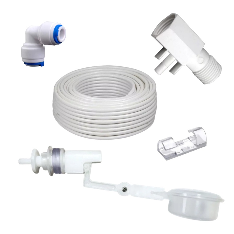 Kit Adaptador Rosca Fêmea e Macho 1/2 Saída 1/4 + Mangueira 1/4 + Engate Repito 1/4 + Clips + Boia