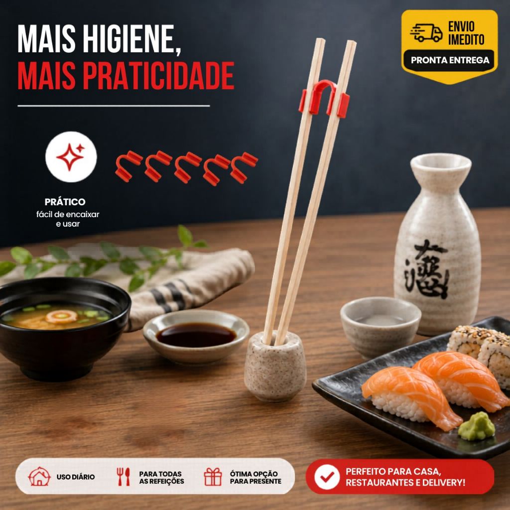 Kit 5 Clips Suporte Adaptador Pega Sushi Hashi DIVERSAS CORES