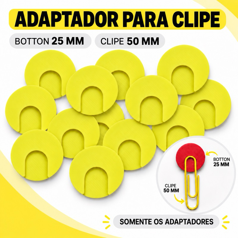 Adaptador para Clipe 50mm e Botton 25mm – Marcador de Página | kit com 10, 20 e 50 unidades