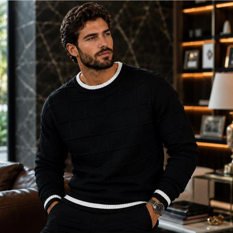 Sueter masculino trico blusa de frio quadrado