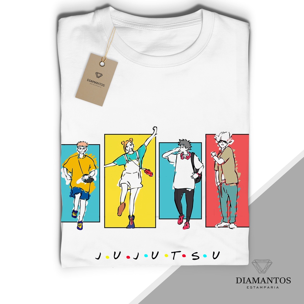 Camiseta Jujutsu Kaisen Anime Friends MALHA COM ELASTANO Megumi Satoru Gojo  Fushiguro Nobara Kugisaki Unissex