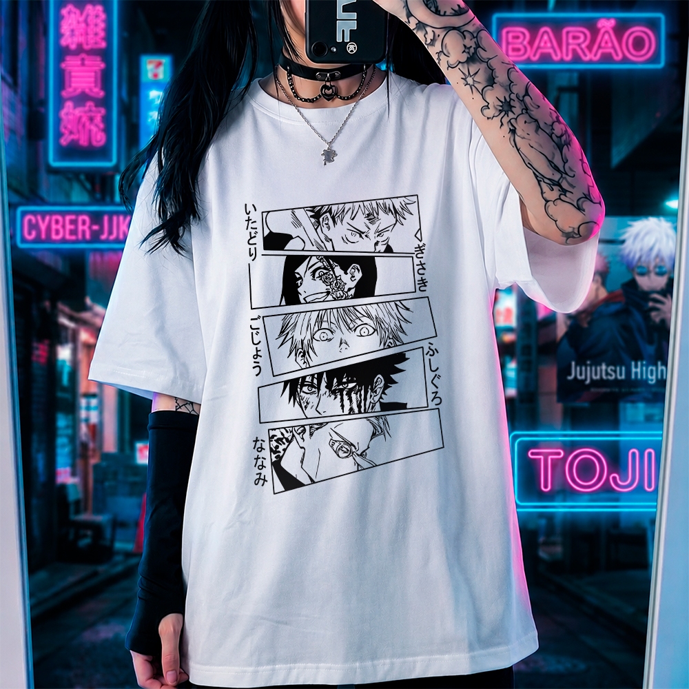 Camiseta Anime Jujutsu Kaisen Grupo Megumi Nobara Itadori Yuta Gojo Satoru streetwear/casual/treino