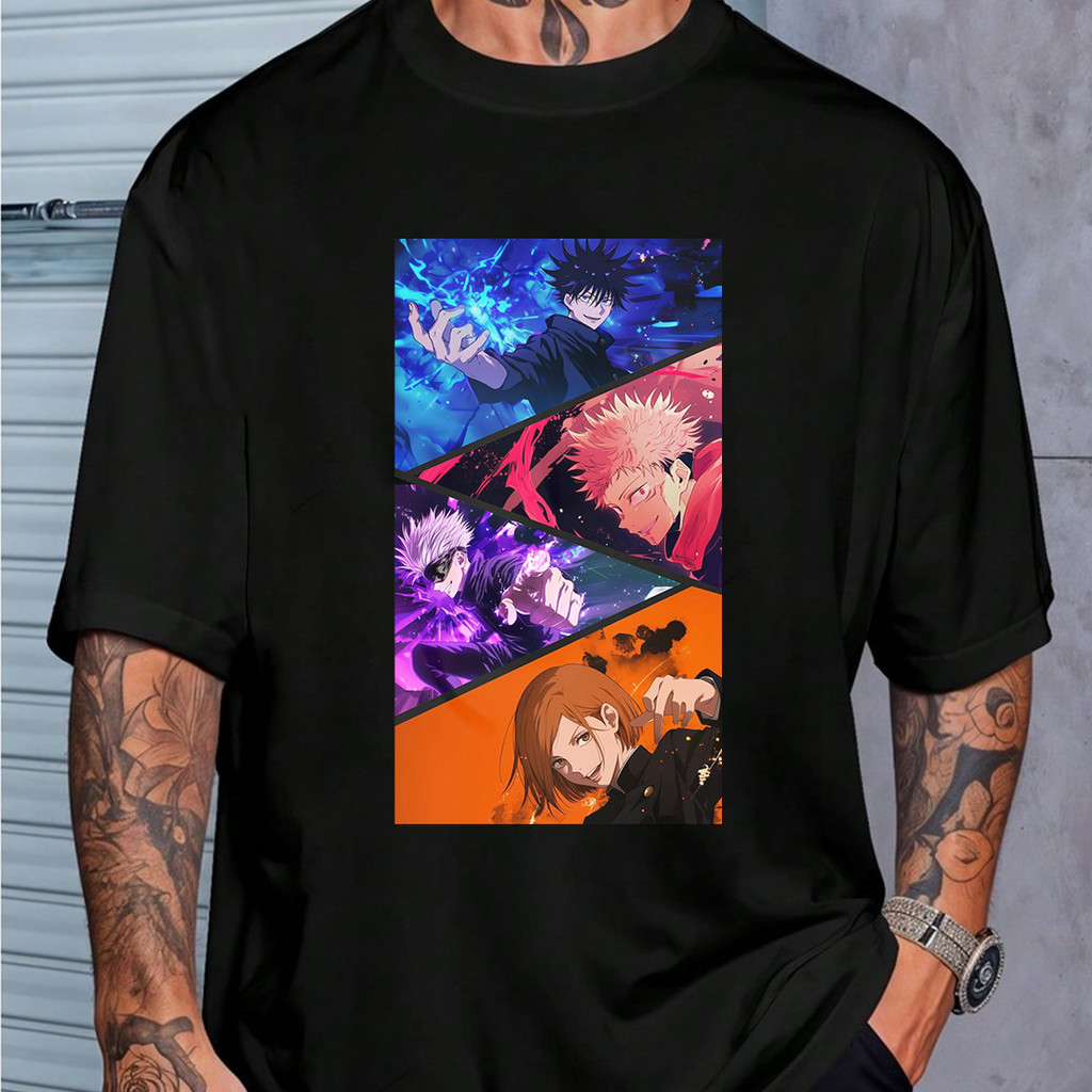 Camiseta Masculina Feminina Estampa Grupo Principal Megumi Yuji Gojo Nobara Divisão Colorida T-shirt Unissex