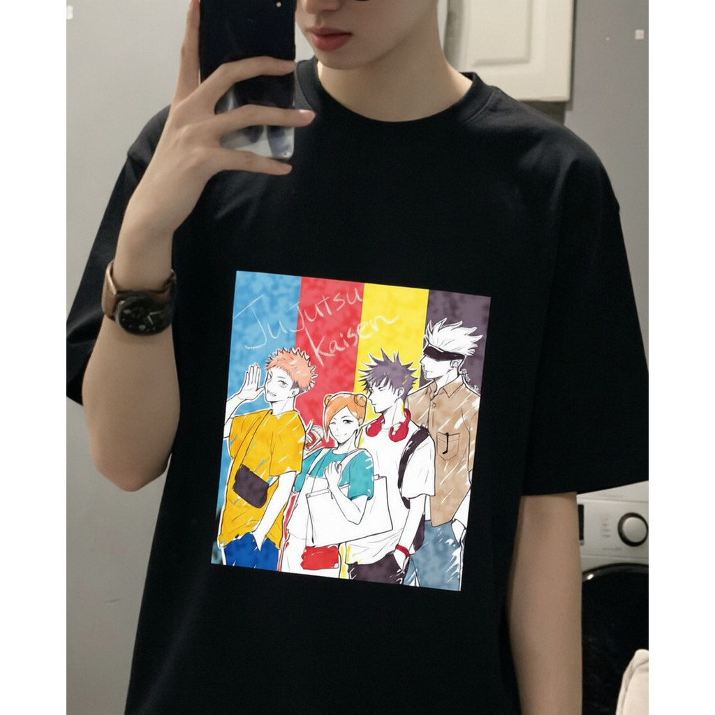 Camiseta Masculina Feminina Oversized Estampa Jujutsu Kaisen Personagens Itadori Nobara Megumi Gojo Camiset