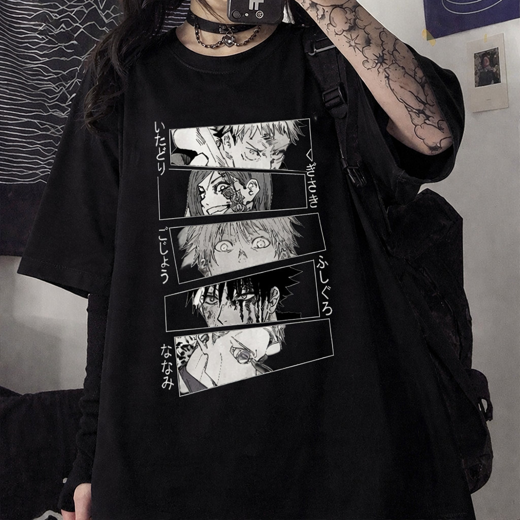 Camiseta Anime Jujutsu Kaisen Grupo Megumi Nobara Itadori Yuta Gojo Satoru Otaku Qualidade Premium