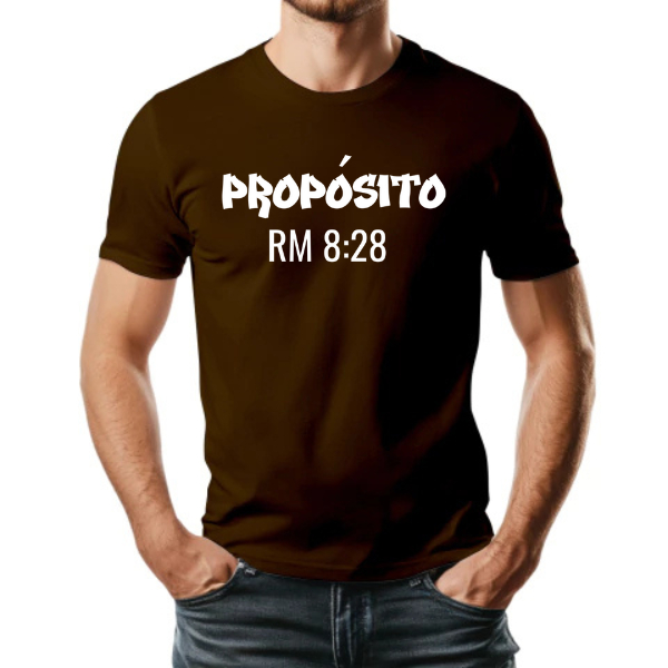 Camiseta Masculina Cristã 100% Algodão  Propósito RM 8:28 Estampa DTF Premium
