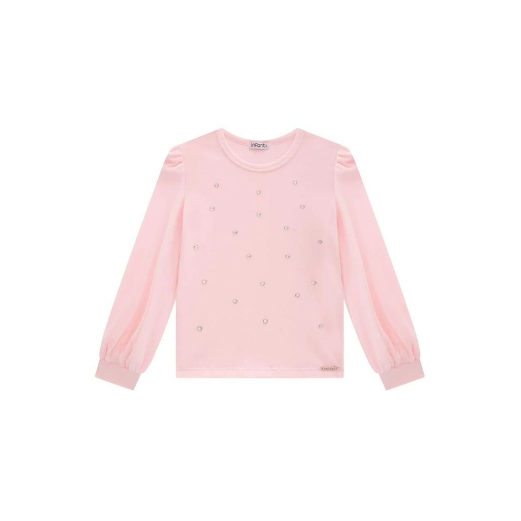 Blusa Menina em Cotton Detalhe Manga em Tule Infanti