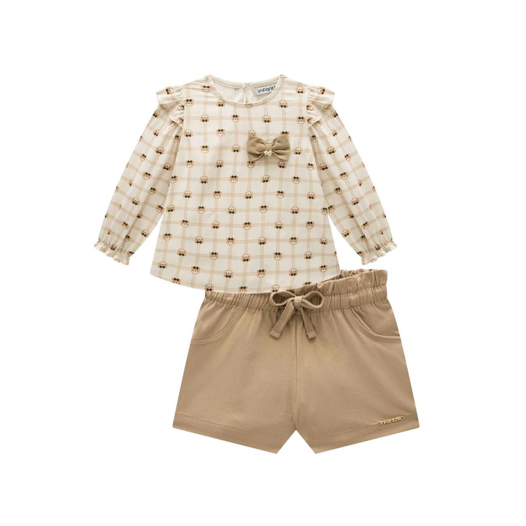 Conjunto Menina Bata em Viscose Sarjada Short Sarja Infanti