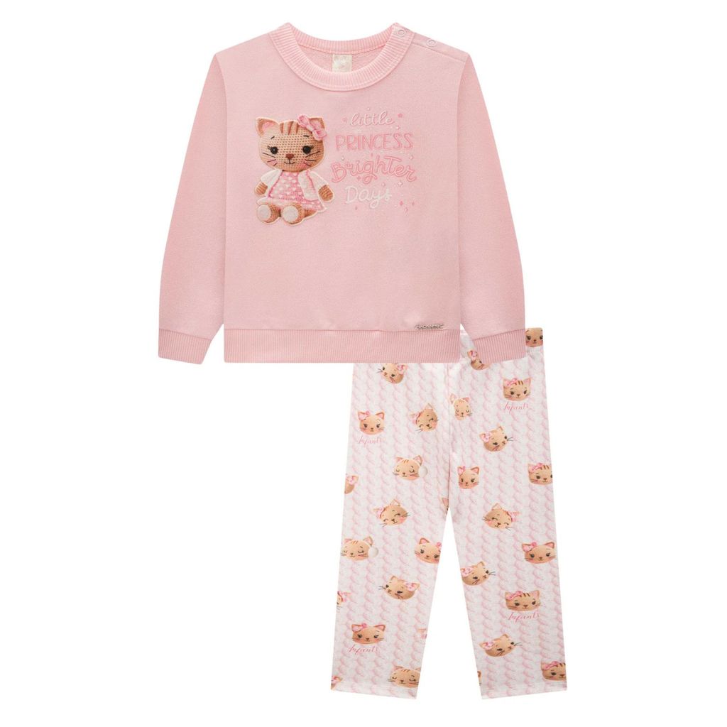 Conjunto Menina Blusão e Legging Estampa Gato Infanti