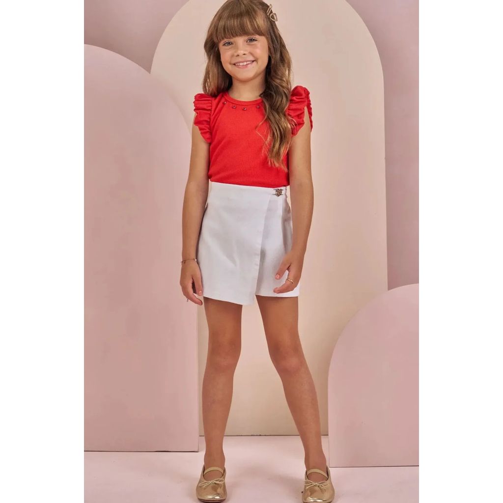 Conjunto Menina Blusa Canelada e Short Sarja Infanti
