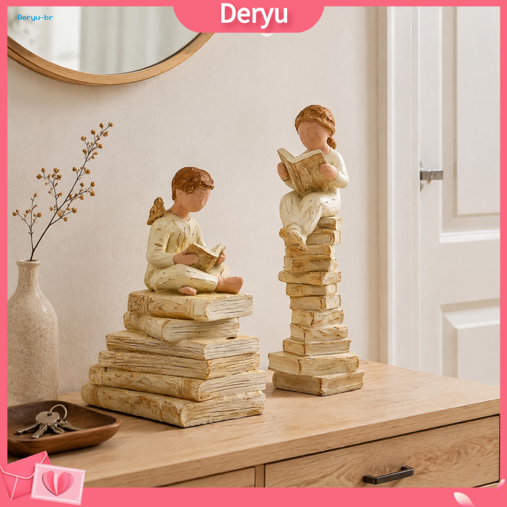 Vintage Distressed Desk Accessories Artistic Home Decor Handcrafted Faceless Boy/girl Reading Figurine Stacked Book Scul