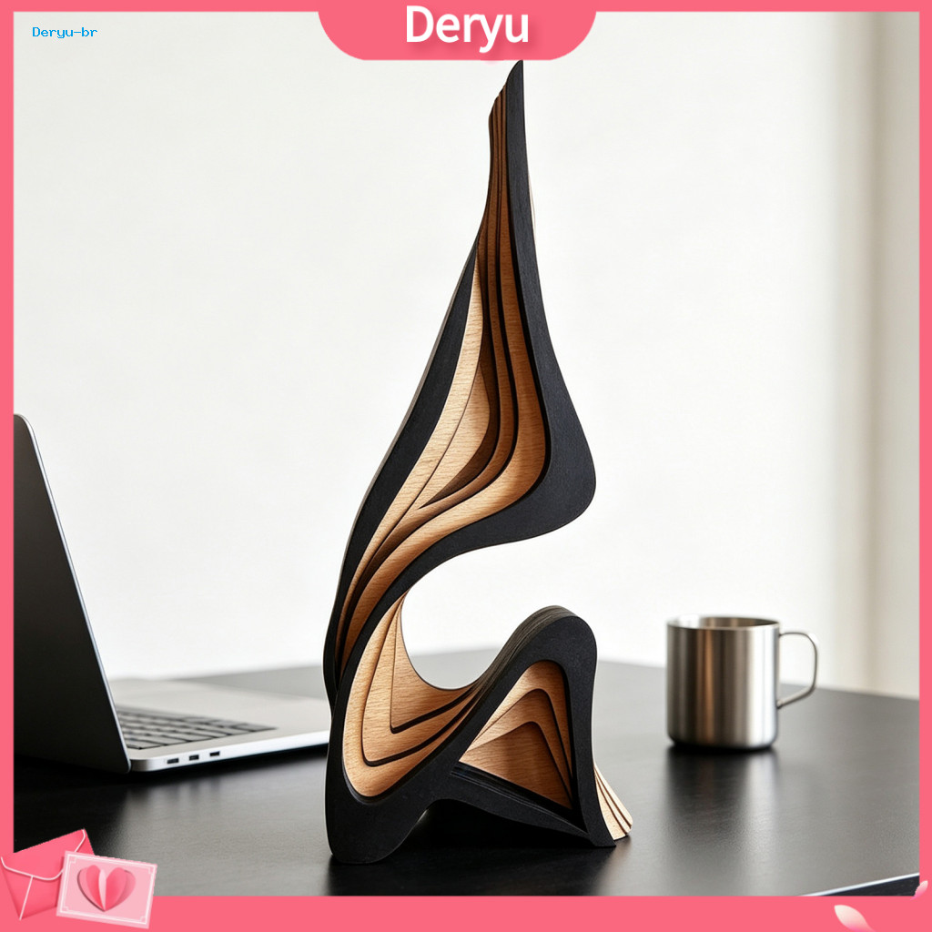 Abstract Wooden Art Sculpture Layered Wood Shadow Display Modern Minimalist Handcrafted Solid Curved Figurine for Room O