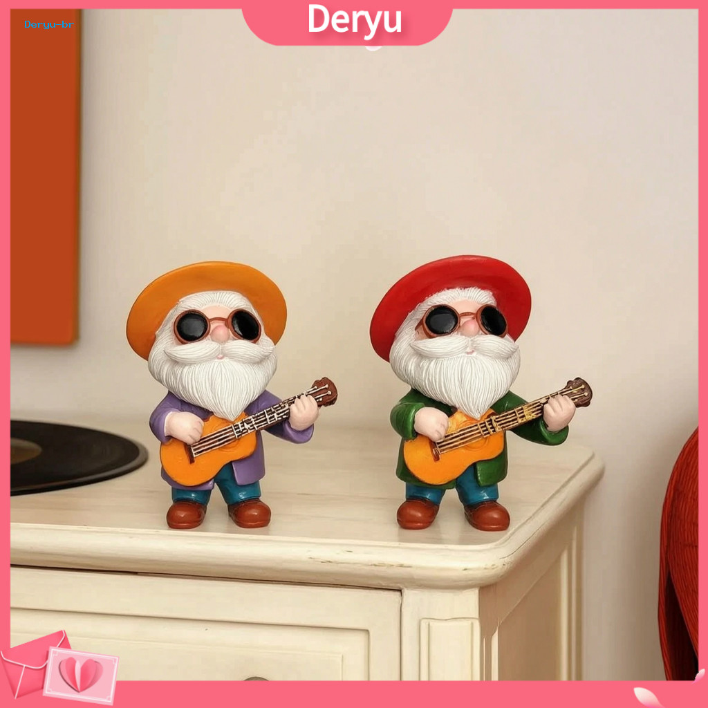Lively Landscaping Statue Rock Guitar Dwarf Ornament Handcrafted Gnome Figurine with Sunglasses Top Hat – Resin Music