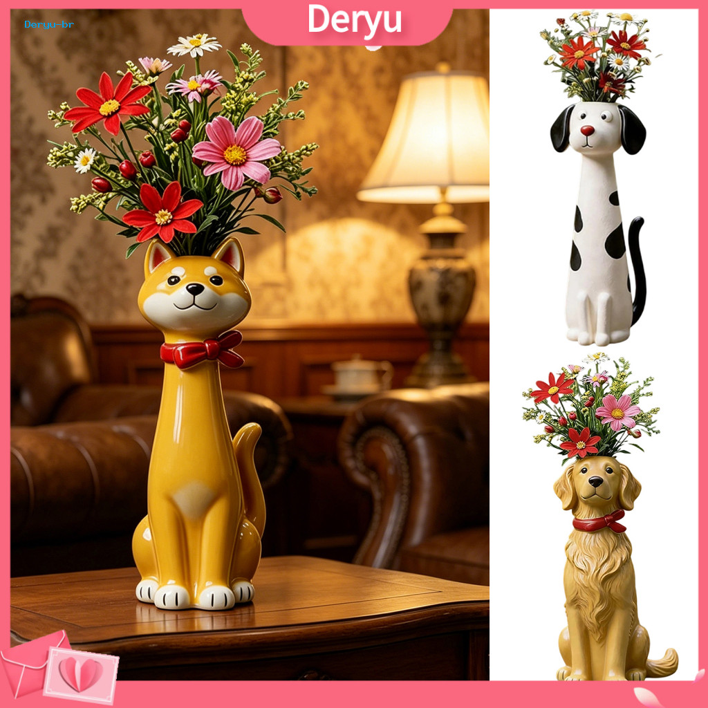 Decorative Vases Handcrafted Quirky Dog Resin Vase – Whimsical Animal Flower Pot for Desk Shelf Boho Home Decor Perfec