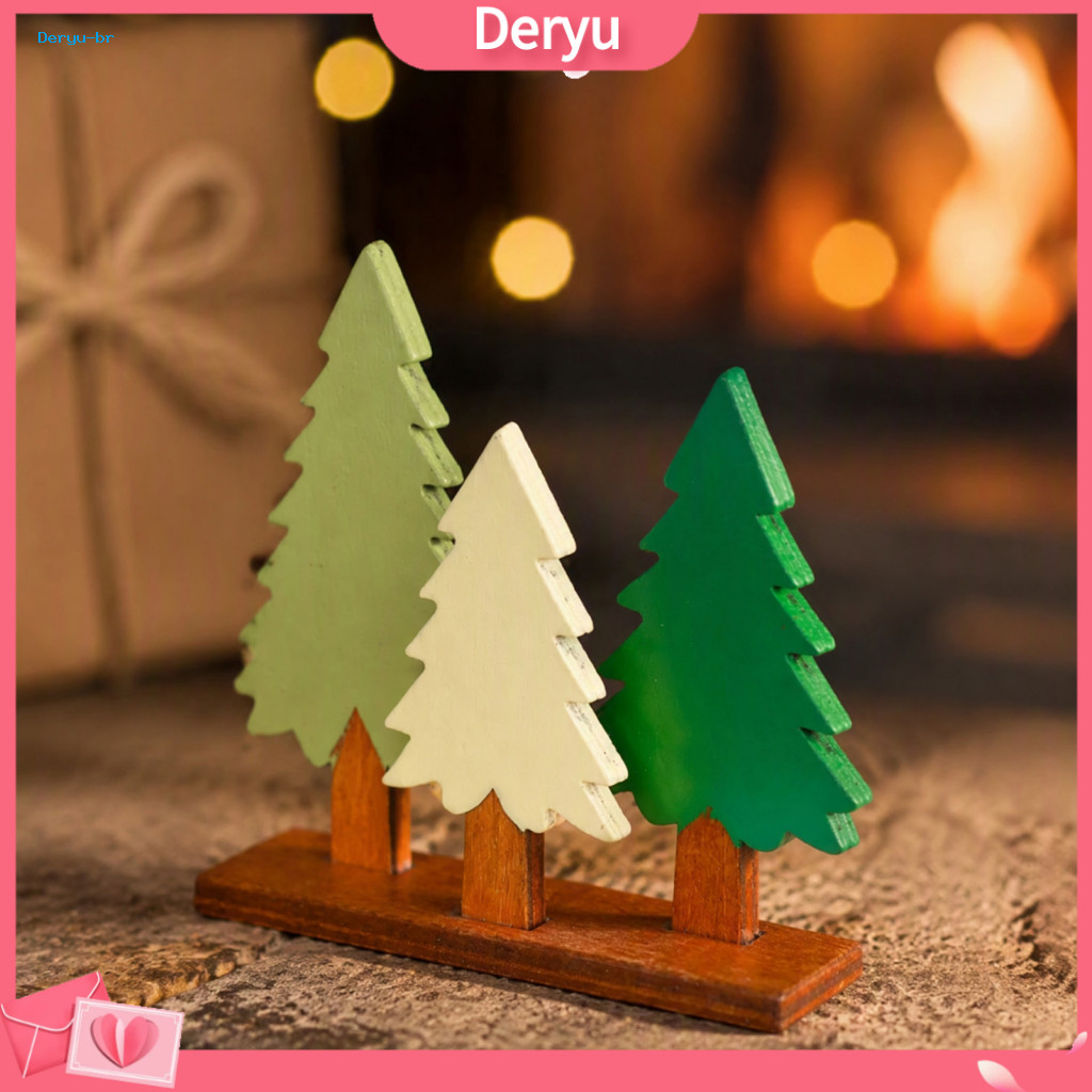Handcrafted Wooden Tree Rustic Christmas Table Sign with Base – 3 Colors Pine Desktop Decoration for Holiday Party Fes