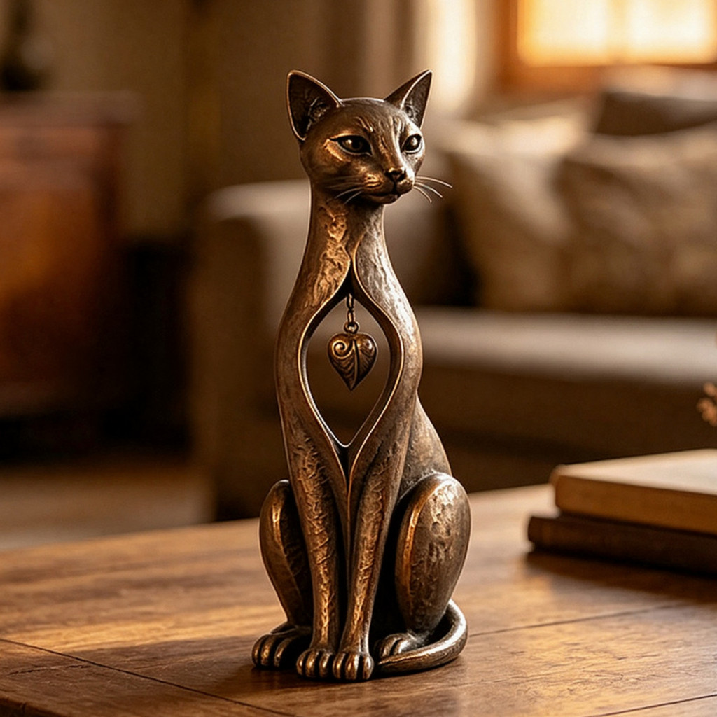 Artistic Desktop Figurine Handcrafted Vintage Distressed Cat – Rustic Retro Statue for Home Decor Desk Shelf Ornament