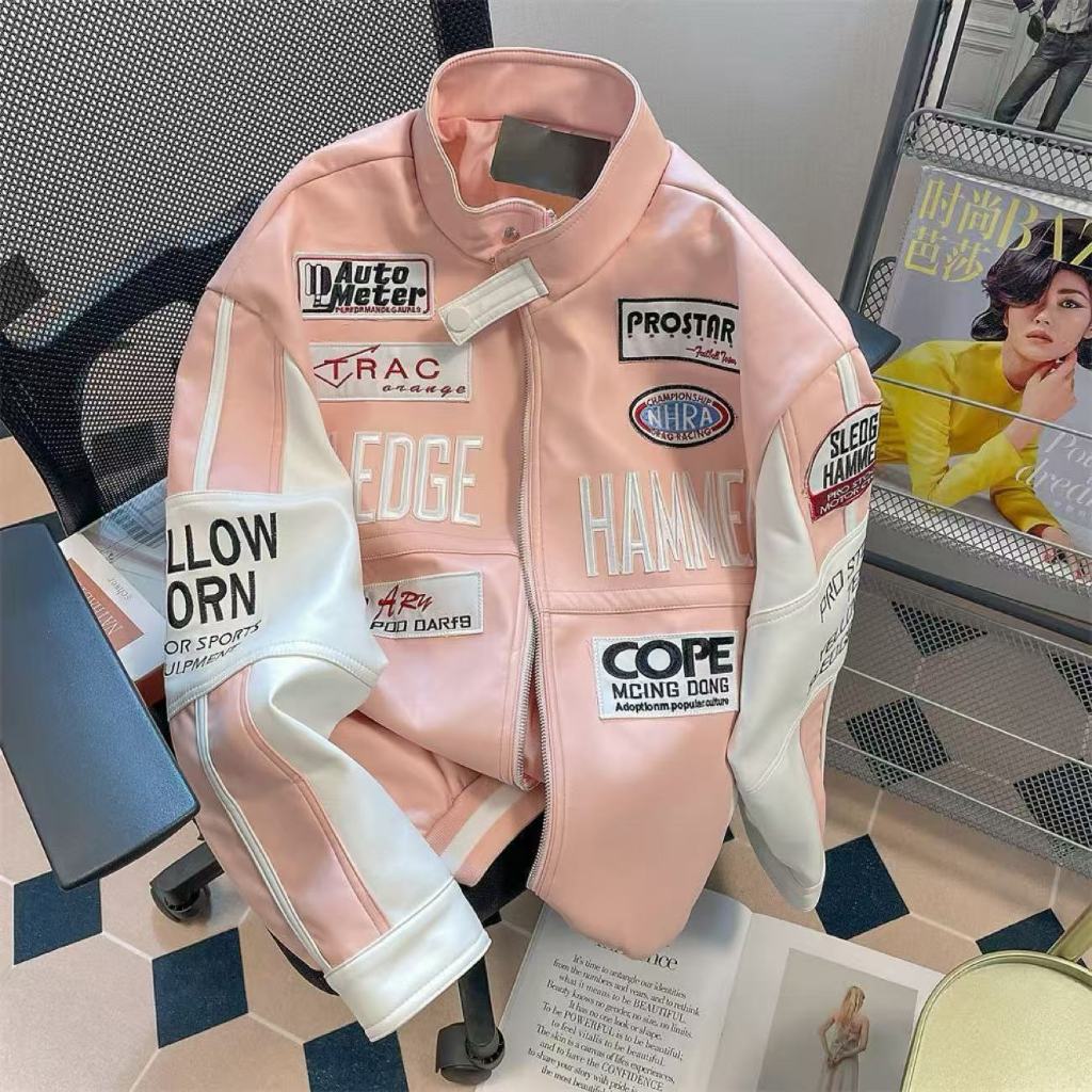 Jaqueta de motocicleta americana primavera outono jaqueta High street wear bonito terno de corrida jaqueta de couro bord