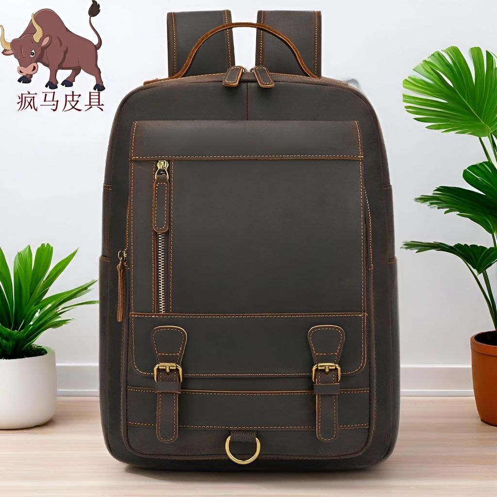 Homens originais couro genuíno negócios Commuter computador mochila grande capacidade europeu americano Retro Cross-Bord