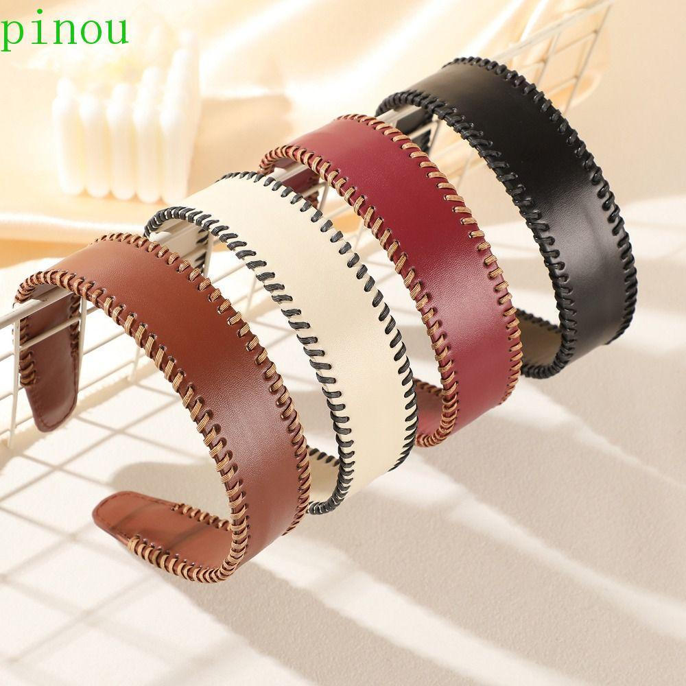 PINOU Faixa De Cabeça De Couro , Cor Sólida Estilo Coreano Feminino Argola De Cabelo , Headwear Café Antiderrapante Bord