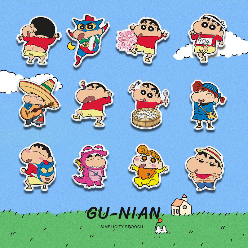 Japonês bonito lápis Shin-Chan acrílico broche dos desenhos animados Anime mercadoria crachá pino decoração roupas saco
