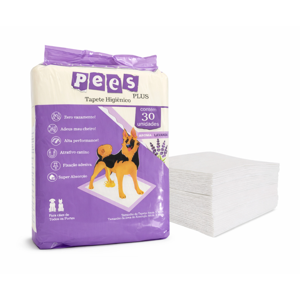 Tapete Higiênico para Cães Pees Plus Lavanda 30 Un 80x60cm